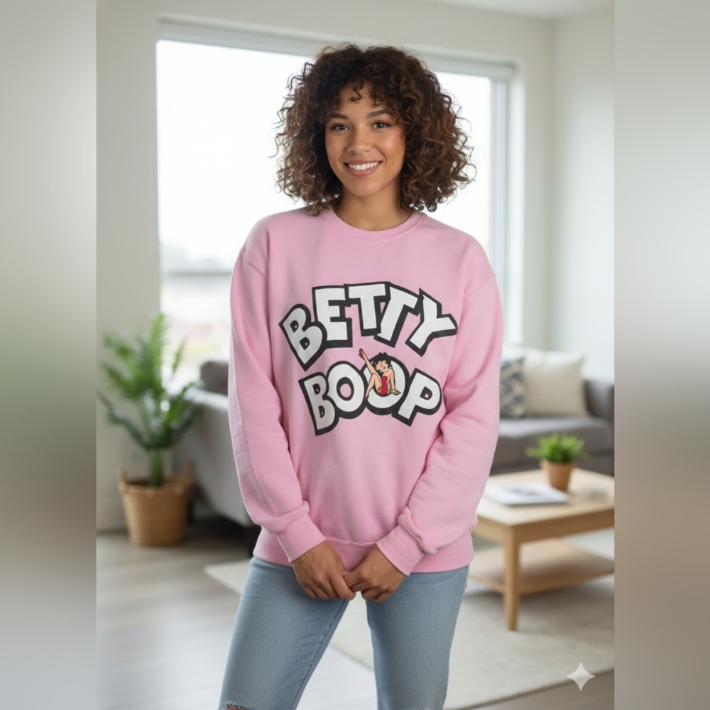 Betty Boop Pink Crew‎ Neck Sweater M/L Baggy Oversized Fit